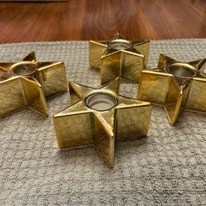 Vintage Hard to Find Dept 56 Gold Star Porcelain CandleStick Holders